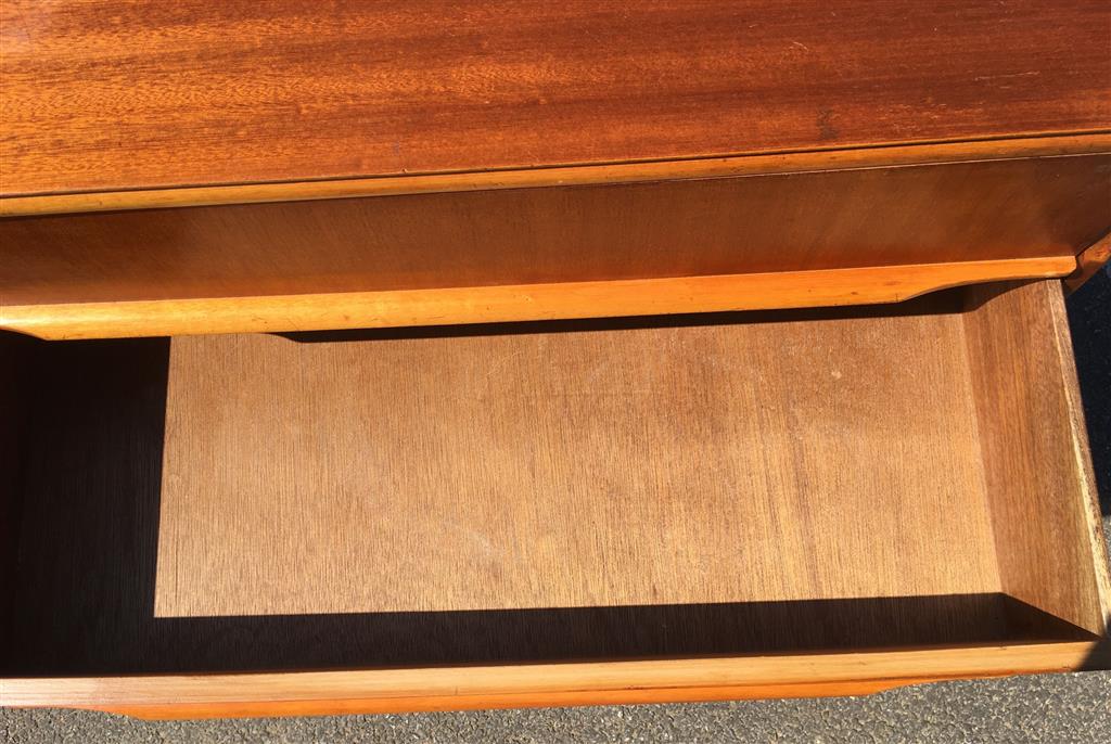 A mid century design mahogany and teak five drawer chest, circa 1960, width 77cm, depth 45cm, height 107cm